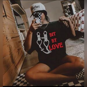 Black 'Bit By Love' Graphic T-Shirt